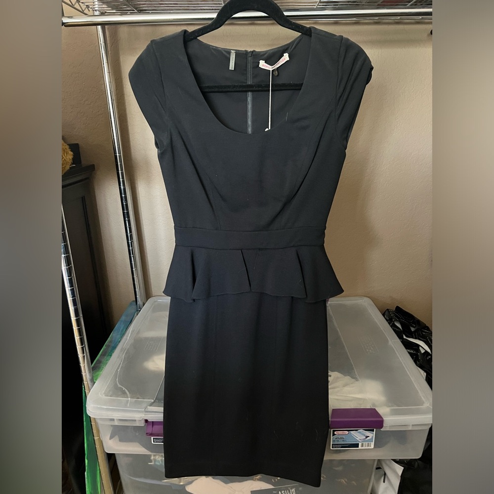 Rebecca Taylor black ponte peplum pencil midi dress